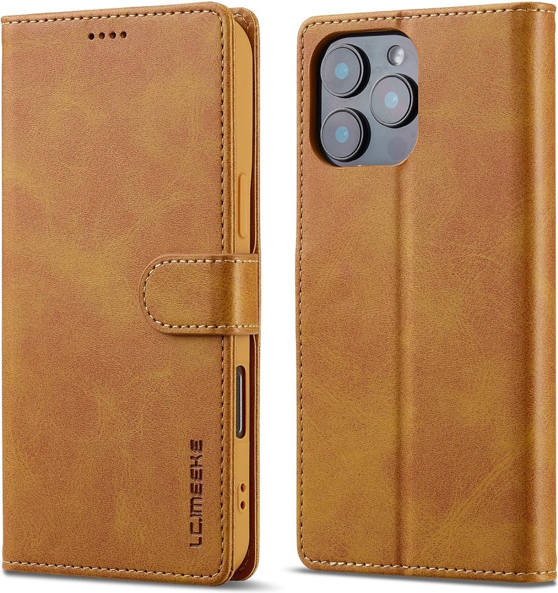 LC.IMEEKE Hoesje - Geschikt voor iPhone 16 Pro Hoesje - LC.IMEEKE Luxe Book Case - Bruin