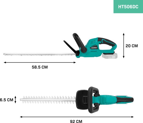 Taille-Haie Sans Fil VONROC 20V - Longueur d'épée 520mm - Largeur de coupe 14mm - Hors TVA Batterie et chargeur rapide