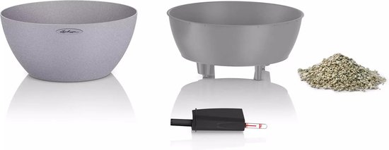 LECHUZA CUBETO Stone 40 - Plantenbak - met uitneembare binnenbak - met bewateringssysteem - ALL-IN-ONE set met LECHUZA-PON - steengrijs