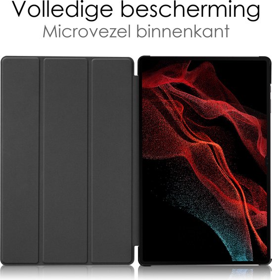 Étui pour Samsung Galaxy Tab S10 Ultra , coque rigide, étui livre avec découpe, adapté pour S Pen avec protecteur d'écran - Zwart
