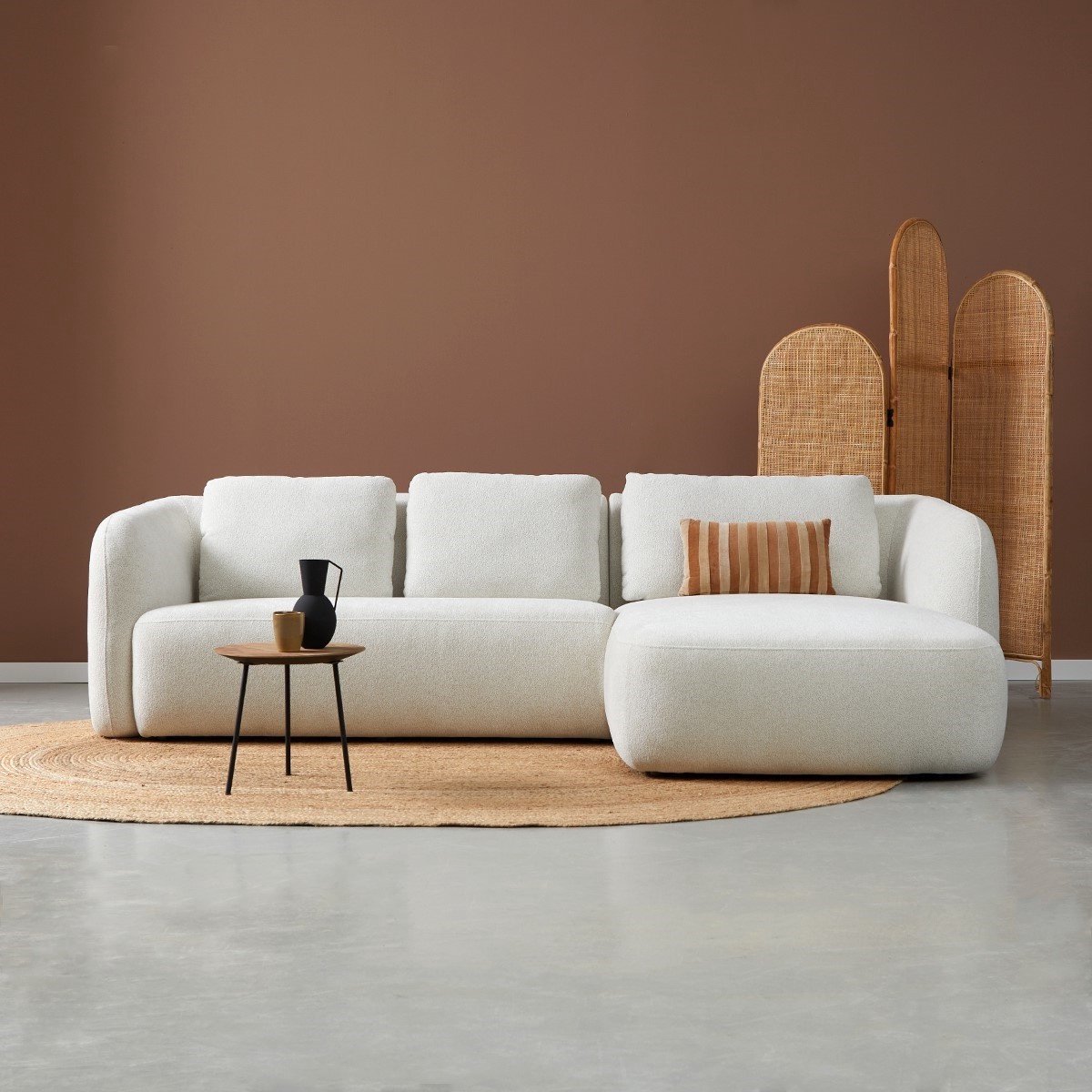 Lizzely Garden & Living Hoekbank Cloud crème beige loungebank 285cm polyester bankstel rechts