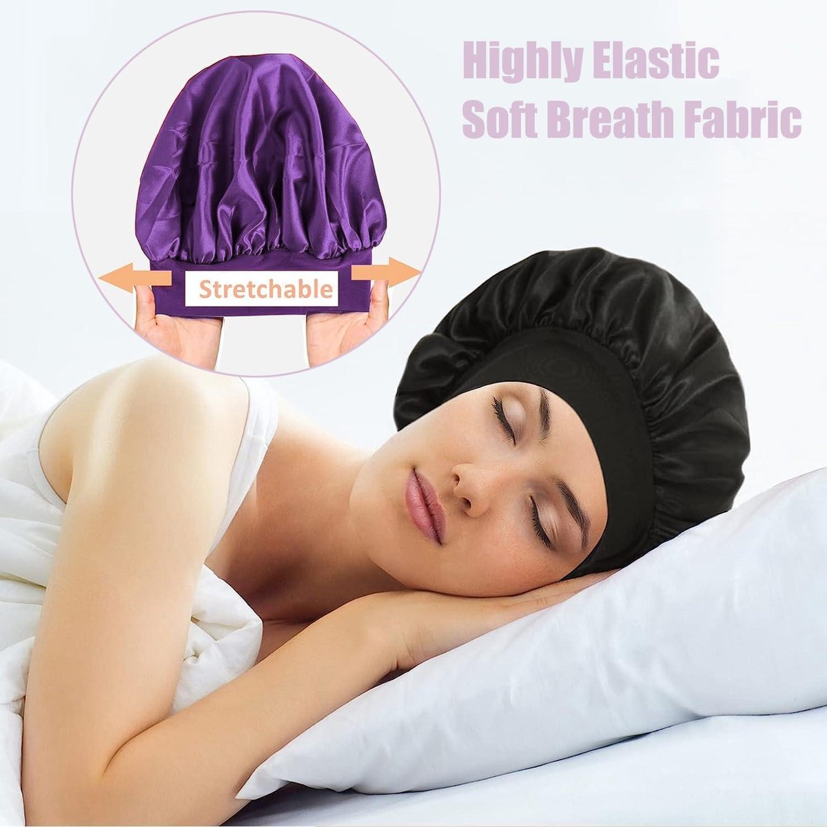 Filet à Cheveux Bonnet Nuit Maille Douce Élastique Réglable - Lot 2 Rose Bleu Marine