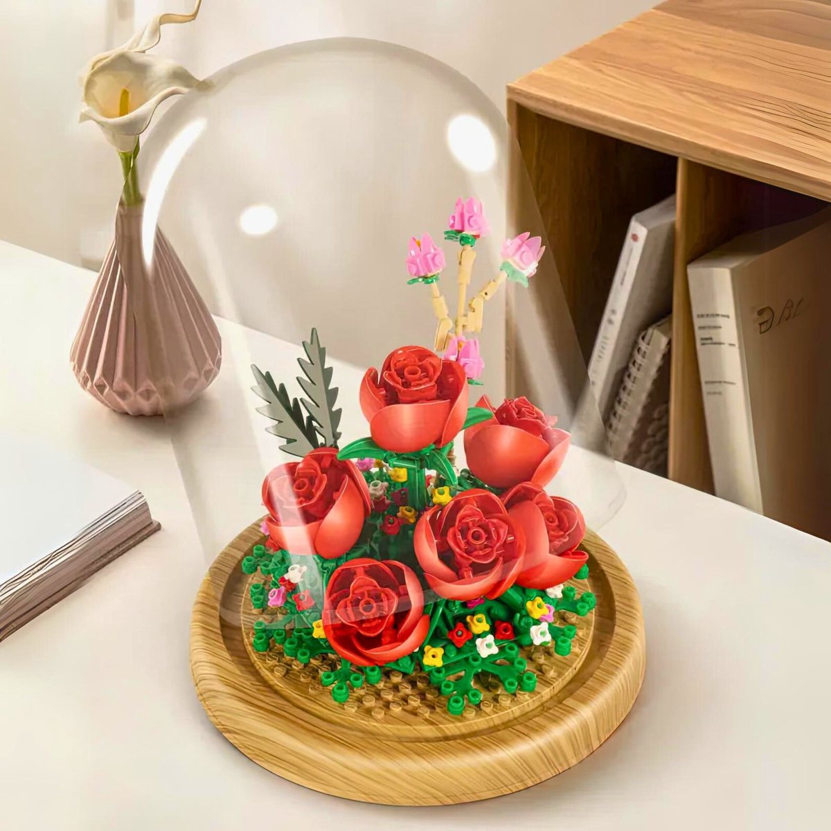 Zhe Gao Botanical Rozen Bloemenboeket in Stolp | Bloemenpracht flowers collection | Classic Creator STEM speelgoed bloemen bouwpakket | niet compatibel met lego mould king mega | modelbouw volwassenen & kinderen | 366 bloks | cadeau voor haar — afbeelding 5