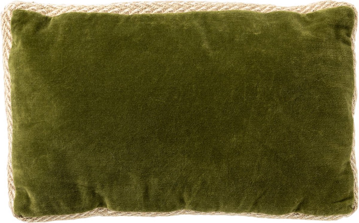 Dutch Decor MANOE - kussenhoes 30x50 cm - effen kleur - jute rand - Cardamom Seed - groen - met rits - zonder binnenkussen Olijfgroen