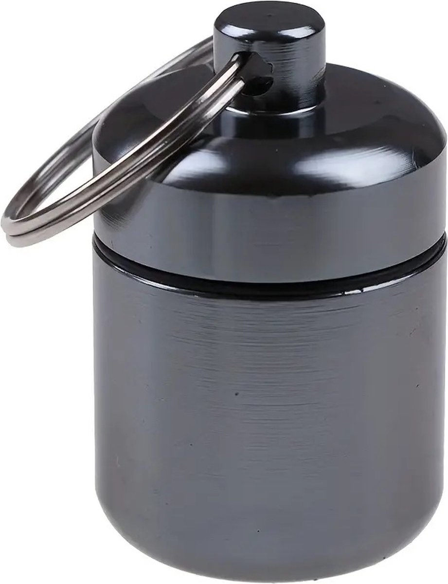 Goedkoopste Pillendoosje Met Sleutelring I Pillendoos I Medicijn doosje I Pil Box I Pillenkoker I Sleutelbos | Waterdicht I Aluminiumlegering I Donkergrijs