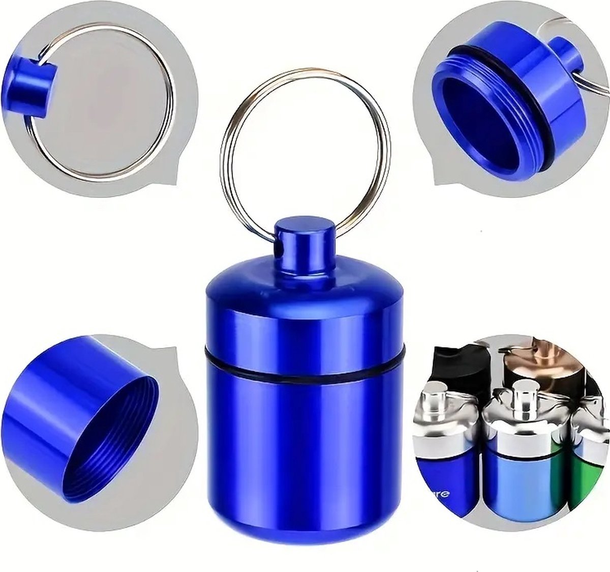 Goedkoopste Pillendoosje Met Sleutelring I Pillendoos I Medicijn doosje I Pil Box I Pillenkoker I Sleutelbos | Waterdicht I Aluminiumlegering I Blauw