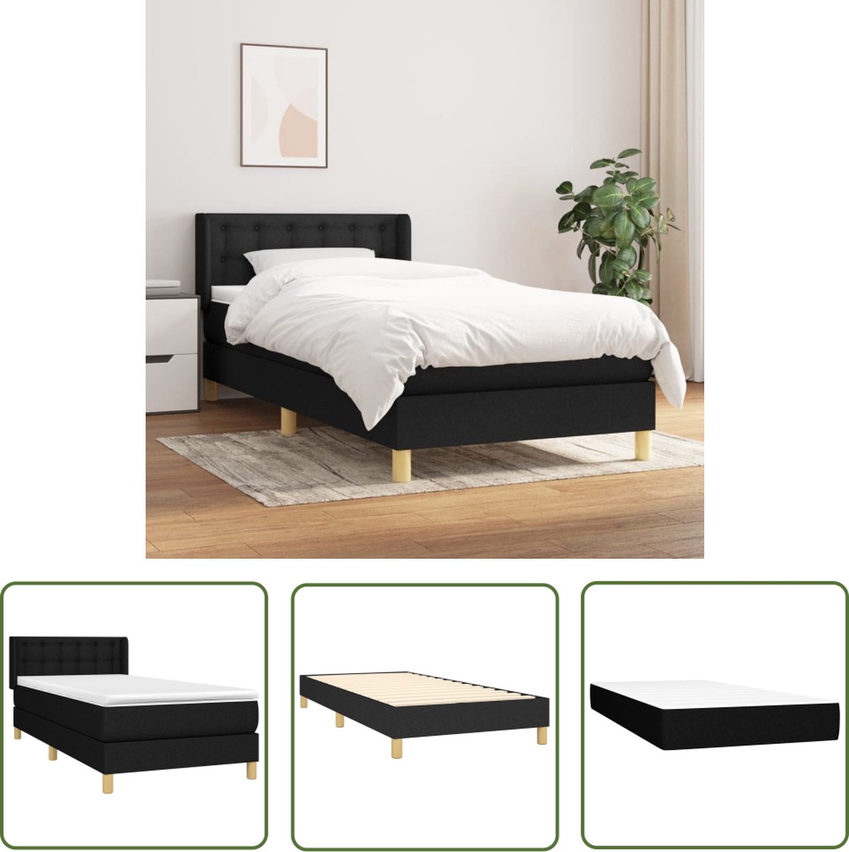 The Living Store Boxspringbed - Pocketvering - 100x200 cm - Middelharde ondersteuning - Huidvriendelijk