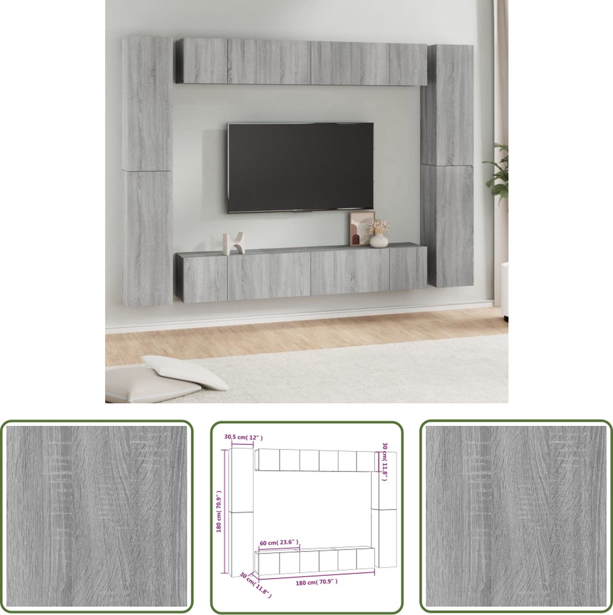 The Living Store Televisiekastenset - Sonoma eiken - 60 x 30 x 30 cm - 30.5 x 30 x 90 cm
