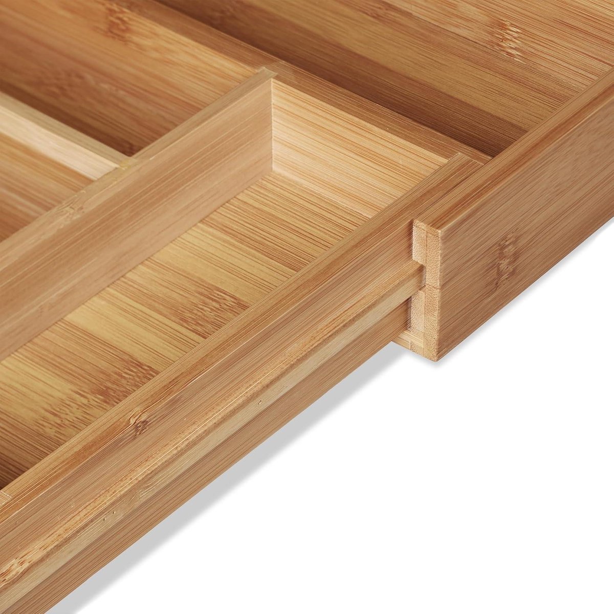 Uitschuifbare bamboe bestekbak hoog HBD 65 x 38 x 355 cm - Organizer voor besteklades - Natuurlijk design