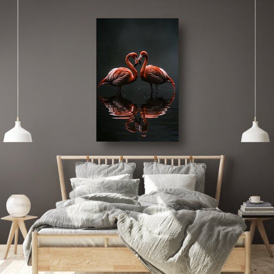 Décoration murale Flamants roses - Peinture sur verre Animaux - Peinture sur Glas Réflexion - Tableaux Classique - Peintures sur plexiglas - Décoration chambre verre acrylique 100x150 cm