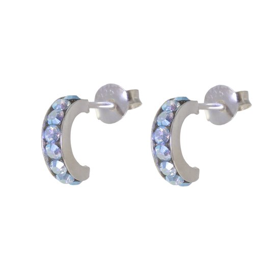 Behave – Boucles d'oreilles – Petite boucle d'oreille en argent sterling 925 avec pierres en cristal bleu clair