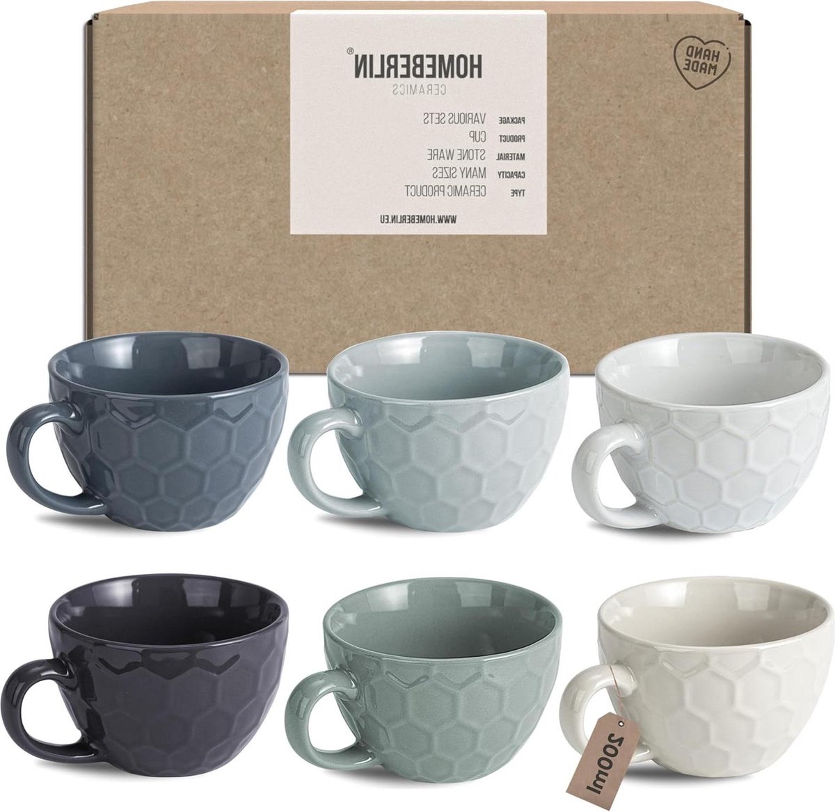 Cappuccino koffiekopjes set van 6 200 ml Moderne premium aardewerk kopjes Handgemaakt koffiekopjes set van 6