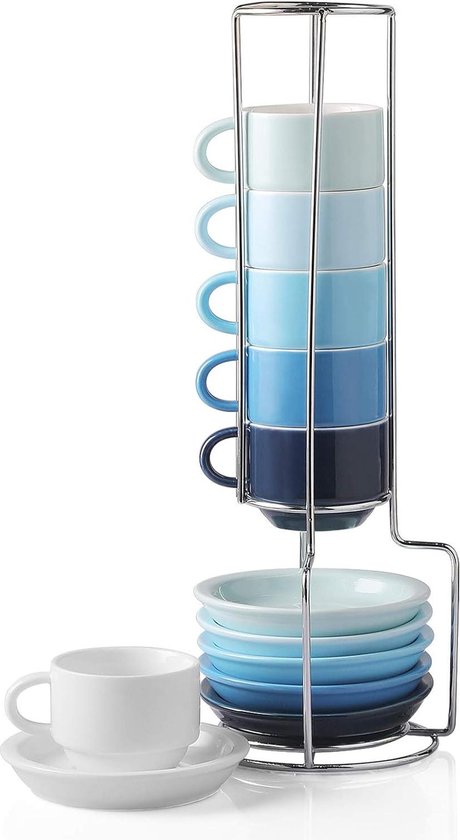 Foto: Stapelbare demitasse kopjes en schotels van porselein set van 6 70 ml metalen standaard voor latte koffie caf mokka thee vergelijkbare kleur koffiekopjes set van 6