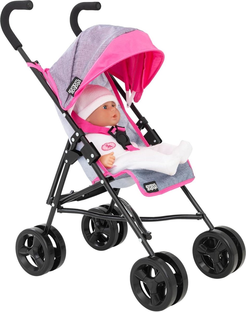 Junior Cruise Kinderwagen in Grijs en Roze voor Kinderen - Poppen Buggy en Opvouwbare Wandelwagen Kinderwagen - Junior - €127,40