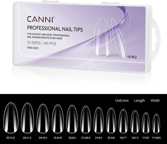 Canni Nagel Tips Transparant Almond - 240 stuks - Nageltips - Nageltips voor Gelnagels - Nagel Tips Acryl - Nail Tips - Nail Tips Clear