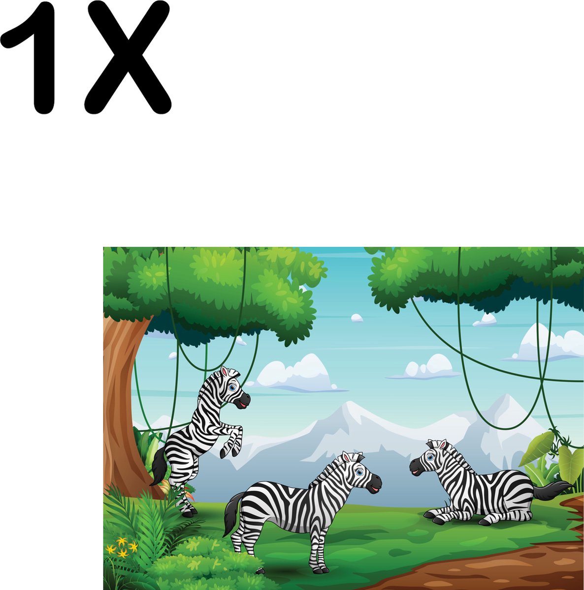 BWK Textiele Placemat - Schattige Zebra's in het Bos - Getekend - Set van 1 Placemats - 35x25 cm - Polyester Stof - Afneembaar