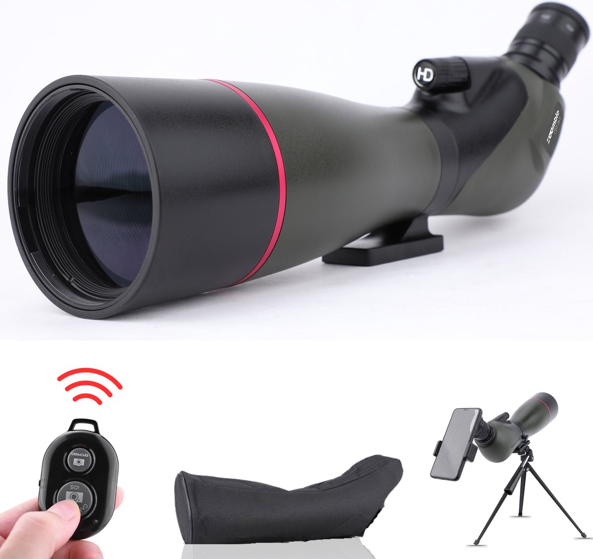 Zoomble® Spotting Scope 20-60x80 - Met Draagtas Tripod Telefoonhouder & Afstandsbediening - Incl. E-book - 80 mm Lens - Tot 60x Zoom - Voor Vogelspotten Natuur Outdoor & Jagen – Monoculair Verrekijker - Statief - Monokijker