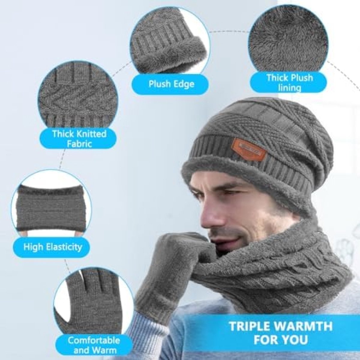 YCBMINGCAN Muts sjaal en handschoen set dames wintermutsen 3 stuks nekwarmer en handschoenen strandrok dames blauw, beige, Eén maat YCBMINGCAN Muts sjaal en handschoen set dames wintermutsen 3 stuks nekwarmer en handschoenen strandrok dames blauw, beige, Eén maat