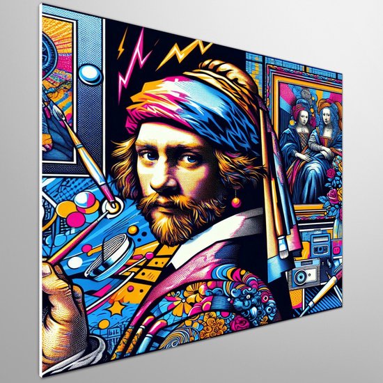 Pop art rembrandt schilderij | De moderne twist van meester Rembrandt: Pop-Art portret kunstwerk | Kunst - 40x40 centimeter op Canvas | Foto op Canvas