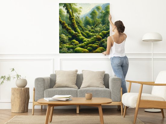 Olieverf mos schilderij | Mossy masterwork: verdant oil painting infused with natural beauty | Kunst - 20x20 centimeter op Canvas | Foto op Canvas