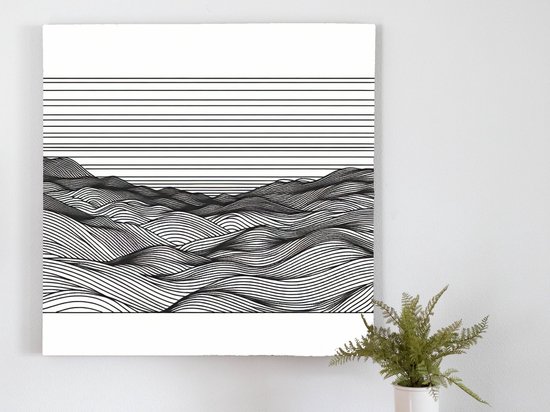 Line art landschap schilderij | Gebogen lijnen dansen door het betoverende landschap van kunst | Kunst - 30x30 centimeter op Dibond | Foto op Dibond
