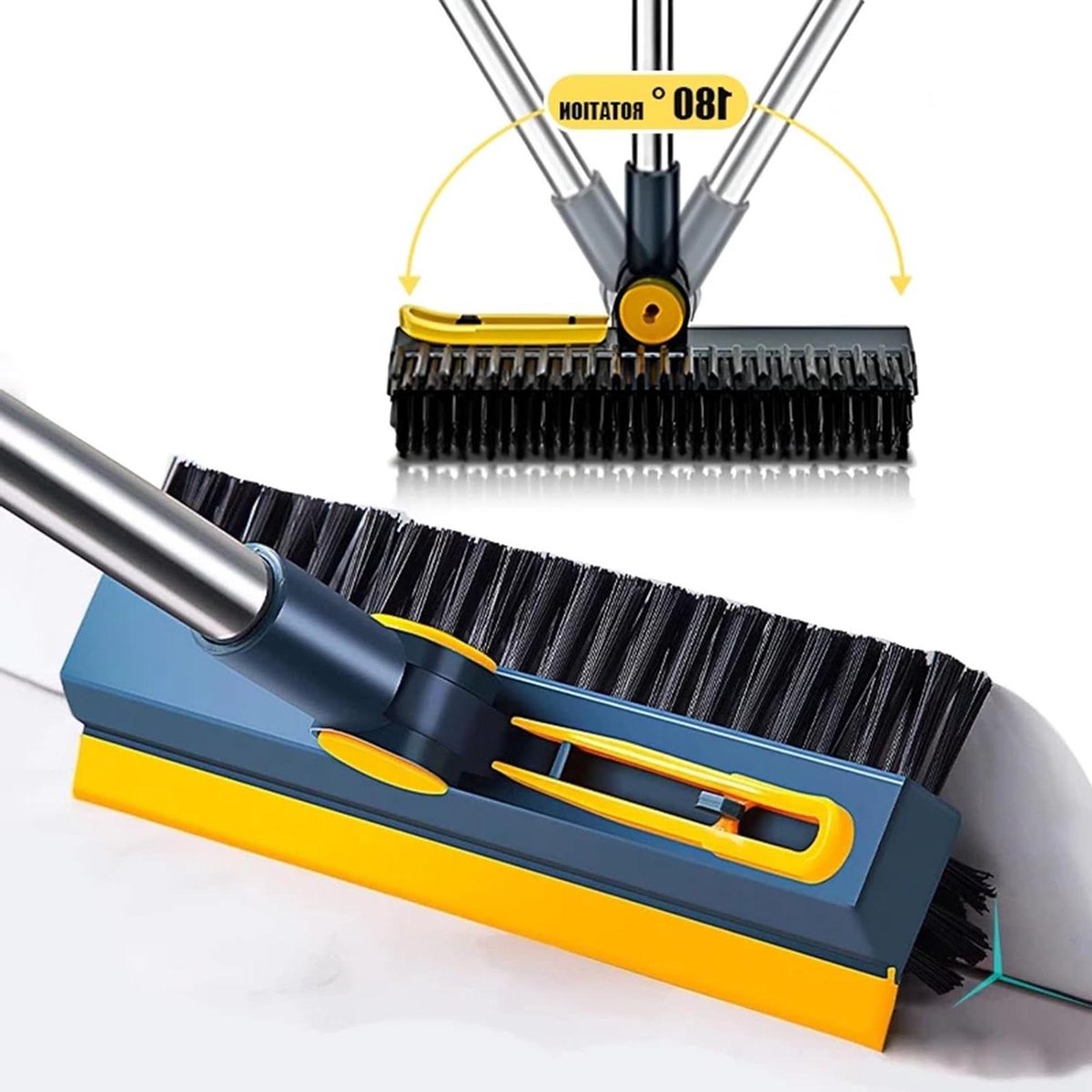 Goedkoopste 3-in-1 Vloerborstel - Lange Steel - 180° Draaibare Douchevloerschraper - V-vormige Hoekborstel - Stijve Haren - Tegelvoegenborstels - Reinigen Plinten - Tegelvloeren - Badkamermuur schrobber met steel