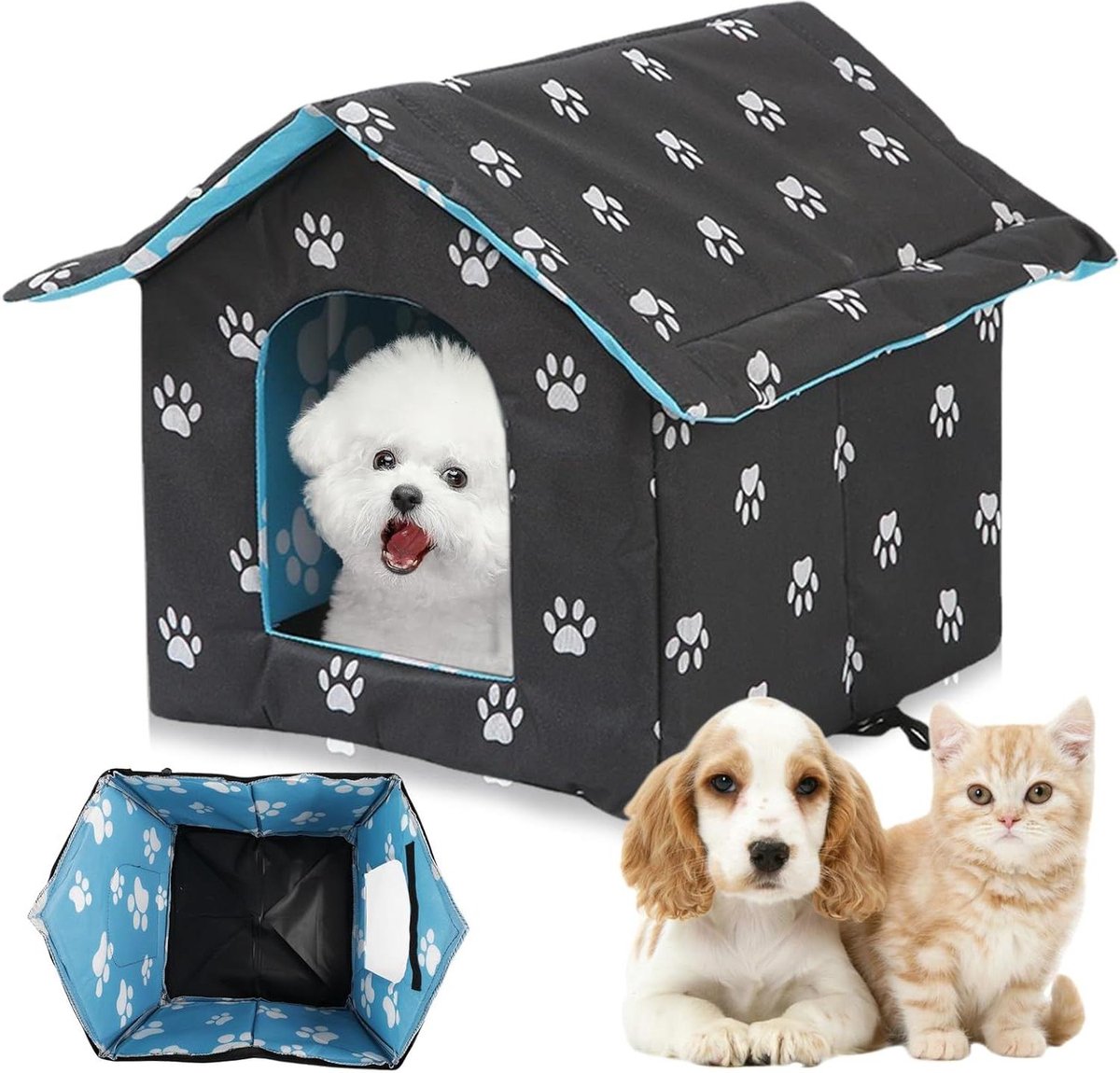 Kattenhuis Voor Buiten - Winterbestendig En Geïsoleerd - Waterdicht En Weerbestendig Kattenhol Opvouwbaar Design Geschikt Voor Katten En Kleine Huisdieren Maat L
