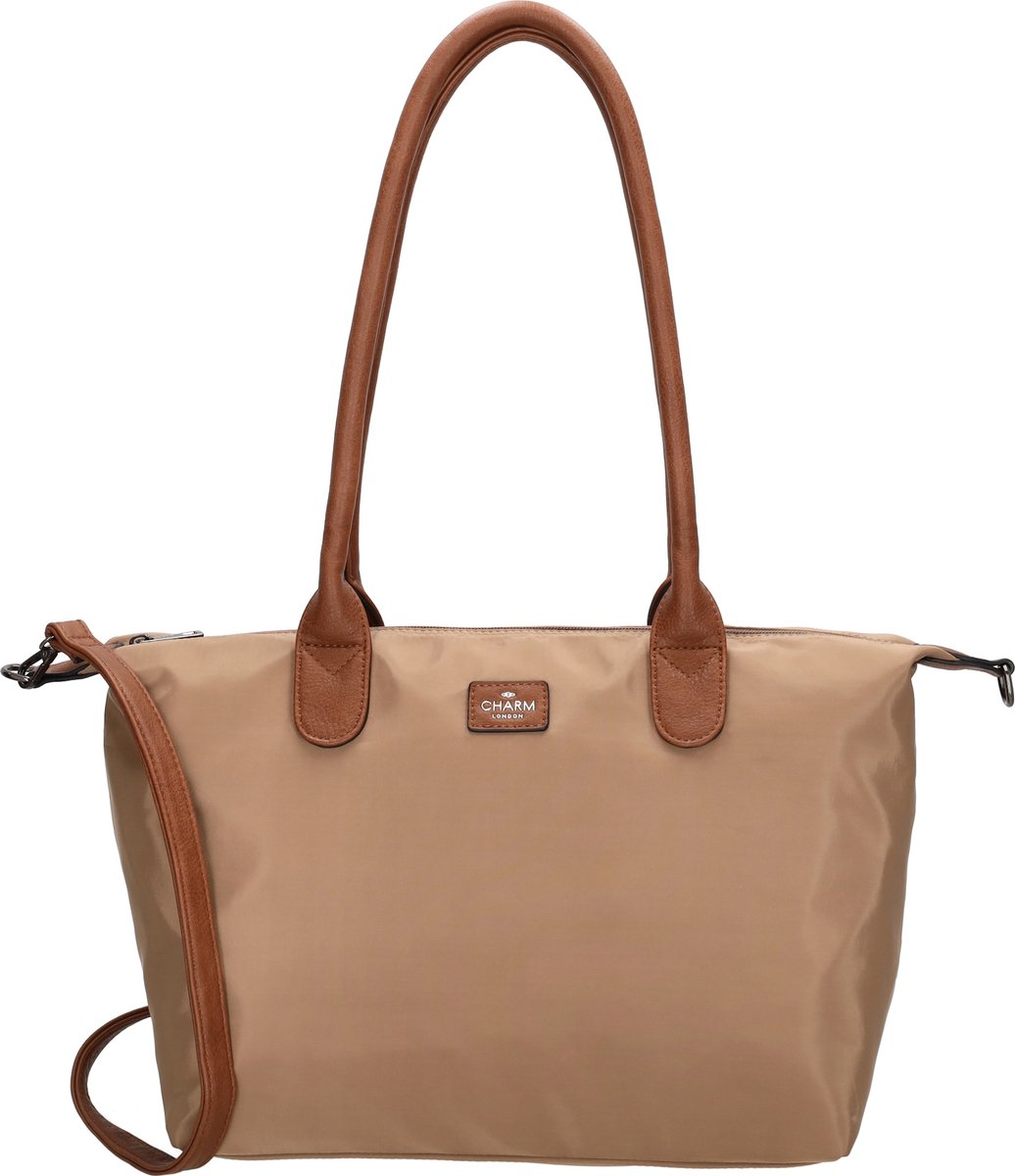 Charm London Buckingham Hand & Schoudertas Shopper - Kunstleer - Vegan Leer - Tote Bag - Dames Tas - Taupe