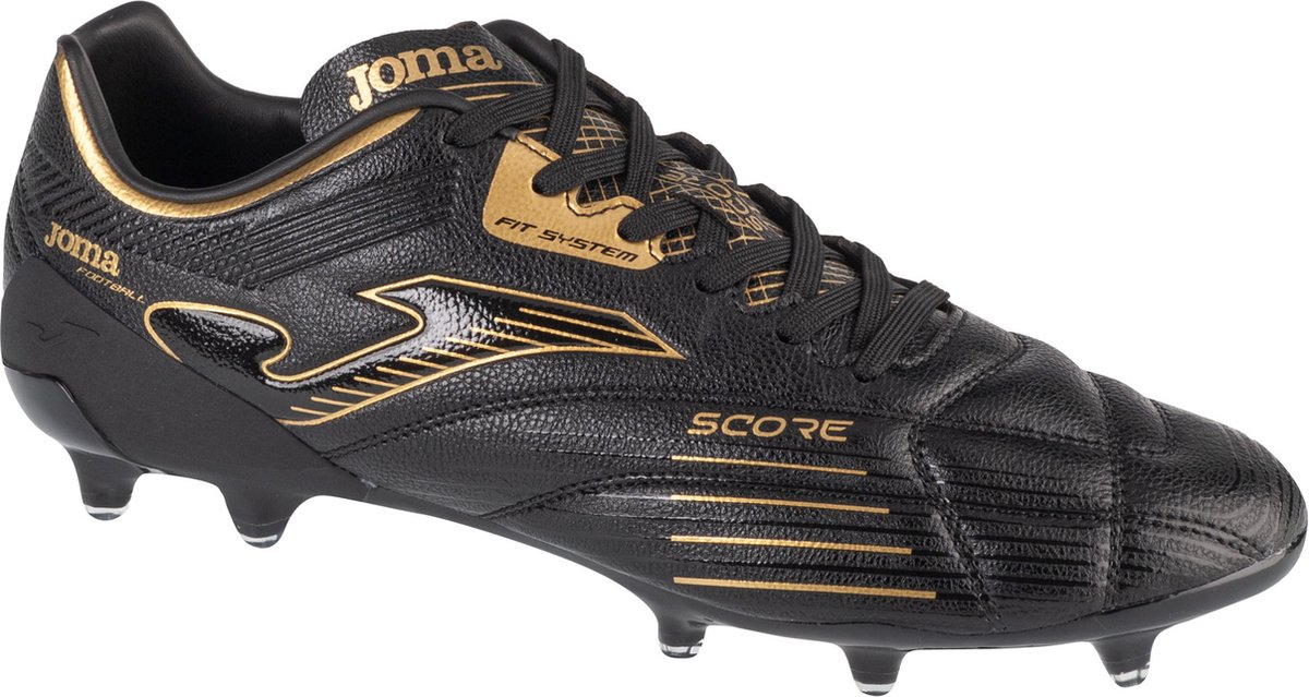 Zwarte Joma Score 2401 FG voetbalschoenen voor mannen, maat 43, van synthetisch leder met gouden details.