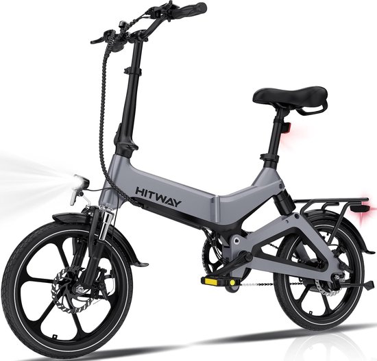 Hitway Elektrische Fiets BK2 - Trendy 16 Inch City Commuter EBike met Afneembare 36V 7.8Ah Lithium Batterij - Opvouwbaar Mountain E-Bike met 250W Motor - IP54 Waterdicht