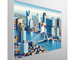 Acryl rotterdam schilderij | Rotterdamse skyline in acryl: een kunstwerk van moderne schoonheid | Kunst - 100x100 centimeter op Forex | Foto op Forex
