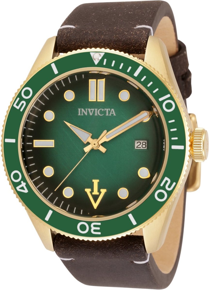 Invicta Vintage 33516 Heren Horloge - Waterdicht - Analoog - Automatisch Uurwerk - Roestvrij Staal met groene Wijzerplaat -44