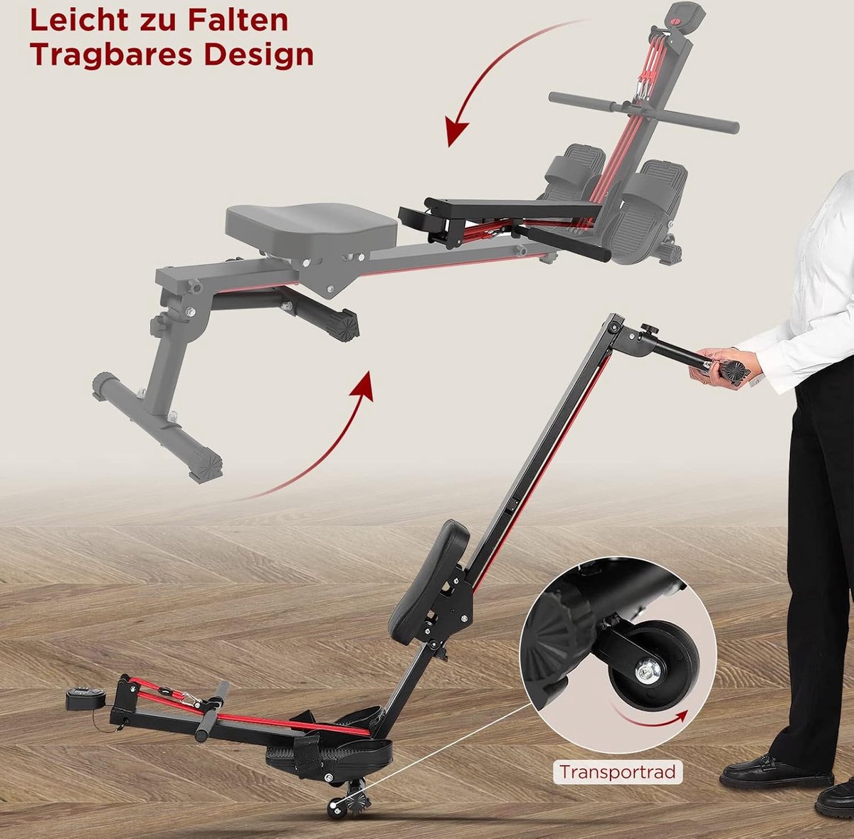 Afbeelding 3 van Equivera Roeimachine - Roei Apparaat - Roeimachine voor Thuis - Roeien - Fitness Machine