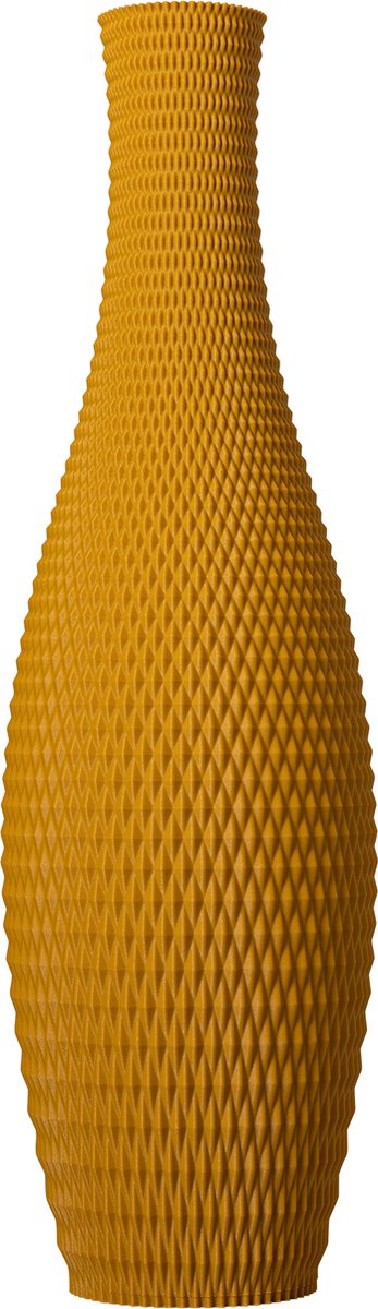 Slimprint Vaas ONYX, Okergeel, D14,9 x H50 cm, Moderne Vaas met Geometrisch Reliëf voor Pampas Pluimen en Decoratie Takken, Gerecycled Biokunststof