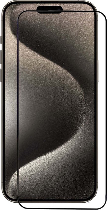 MobyDefend screenprotector met zwarte rand voor iPhone 15 Pro. Gehard glas.