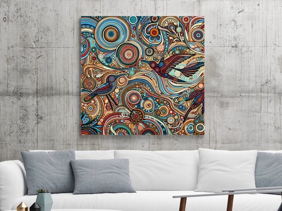 Modern aboriginal schilderij | Hedendaags Indigenous kunstwerk met een moderne twist en betekenis | Kunst - 20x20 centimeter op Dibond | Foto op Dibond