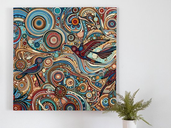 Modern aboriginal schilderij | Hedendaags Indigenous kunstwerk met een moderne twist en betekenis | Kunst - 20x20 centimeter op Dibond | Foto op Dibond