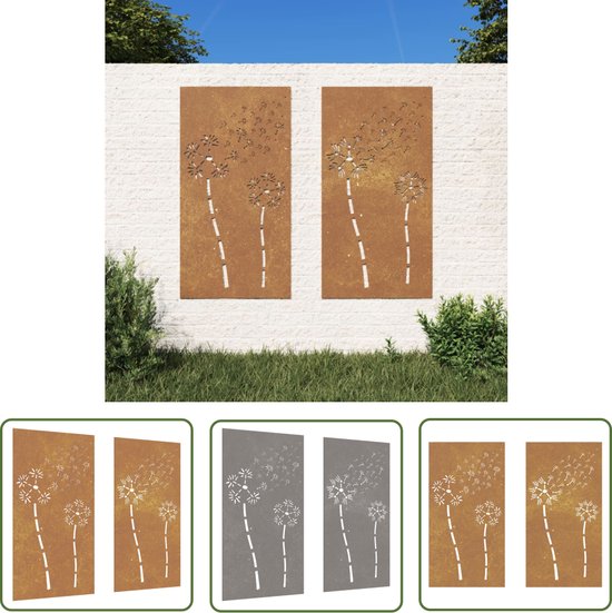 The Living Store Cortenstaal Wanddecoratie - Bloemenontwerp - 105 x 55 x 0.7 cm - Duurzaam materiaal