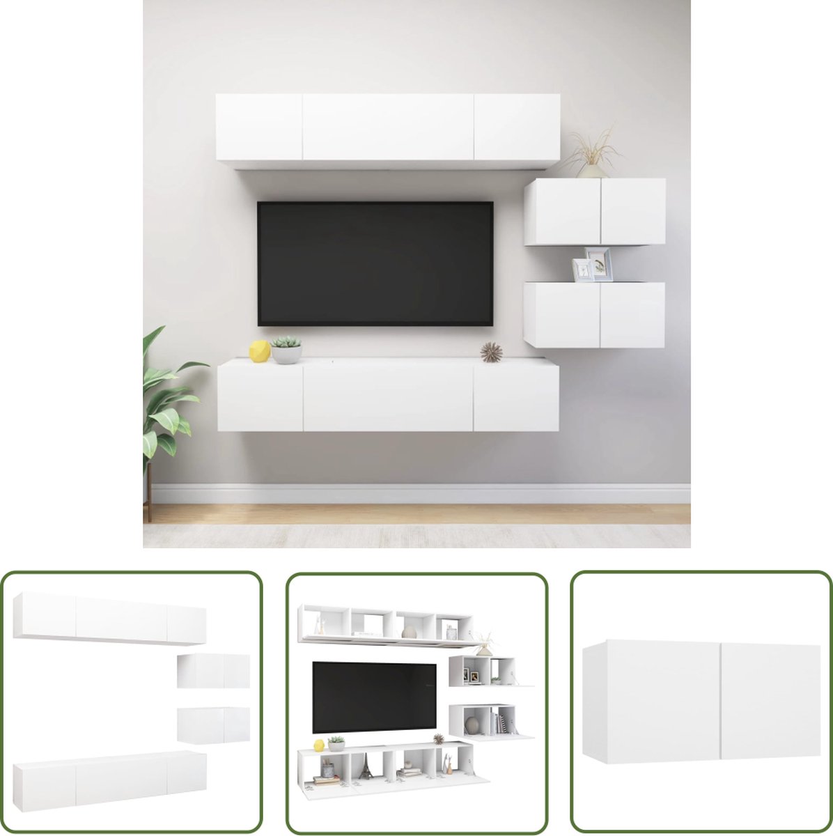 The Living Store Televisiemeubelset Hangend - Spaanplaat - Wit - 80 x 30 x 30 cm - 60 x 30 x 30 cm
