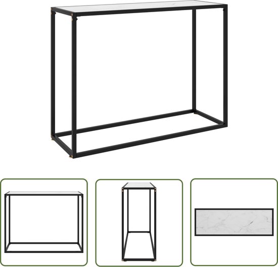 The Living Store Table murale Zwart - 100 x 35 x 75 cm - Verre trempé - acier thermolaqué