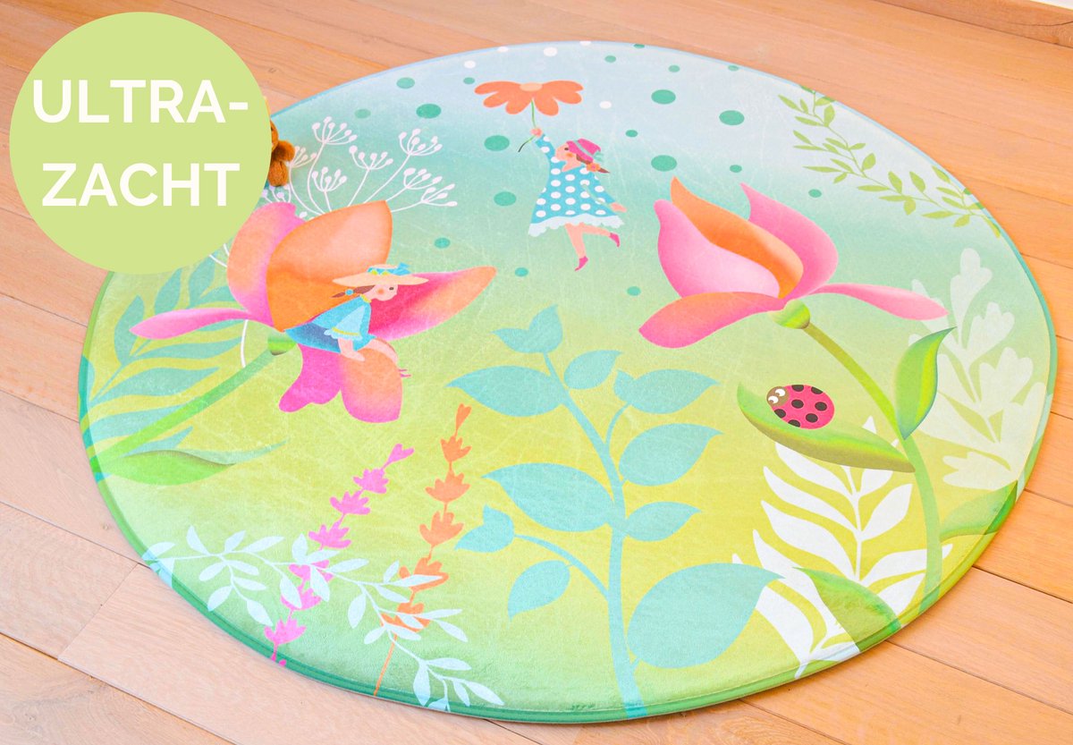 Mats & Joy - Kindertapijt Met Fee - Rond - 130cm diameter - Ultrazacht - Anti-slip - Wasbaar - Tapijt Kinderkamer / Tapijt Kinderen / Mat Kinderkamer / Kindermat / Vloerkleed Kinderkamer / Speelmat / Speeltapijt / Speelkleed