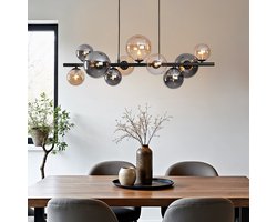 LumenXL - LumenXL - Design hanglamp Deka - Zwart - Amber - Smoke glas - 10-lichts - Eetkamer - G9