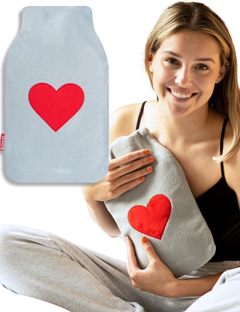 Goedkoopste Kruik Warm Water Grijs Met Rood Hart - Cadeau Hot Water Bag