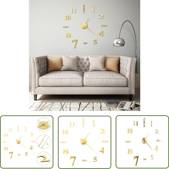 The Living Store 3D-wandklok 100 cm XXL modern goudkleurig - 3D Wandklok - Xxl Wandklok - Gouden Wandklok - Acryl Wandklok - Wanddecoratie
