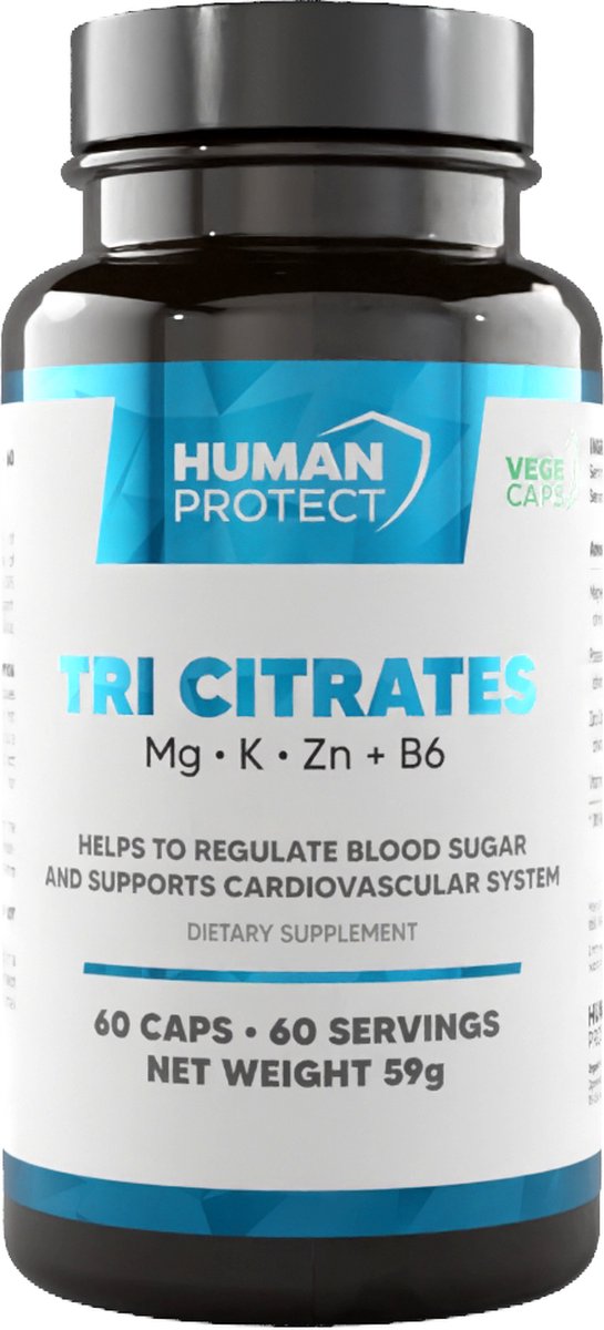 Goedkoopste Human Protect - Tri Citrates - 60 caps - 60 doseringen - Magnesium Citrate - Magnesium Citraat - Potassium Citrate - Potassium Citraat - Zinc Citrate - Zink Citraat - Vitamine B6 - Testosterone booster