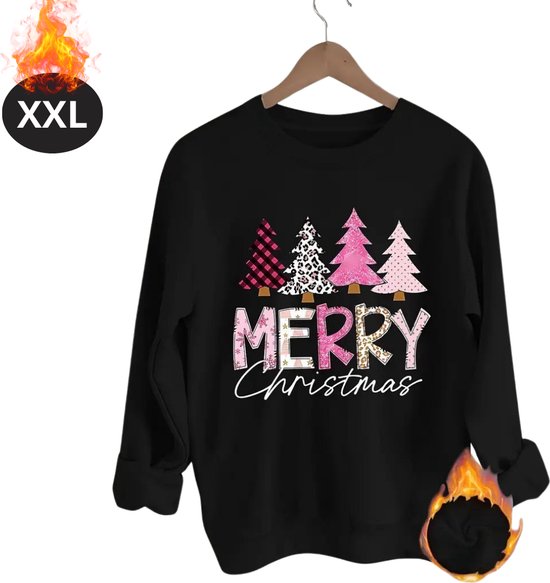 Livano Kersttrui - Dames - Foute Kersttrui - Christmas Sweater - Kerst Sweater - Christmas Jumper - Pyjama - Zwart - XXL