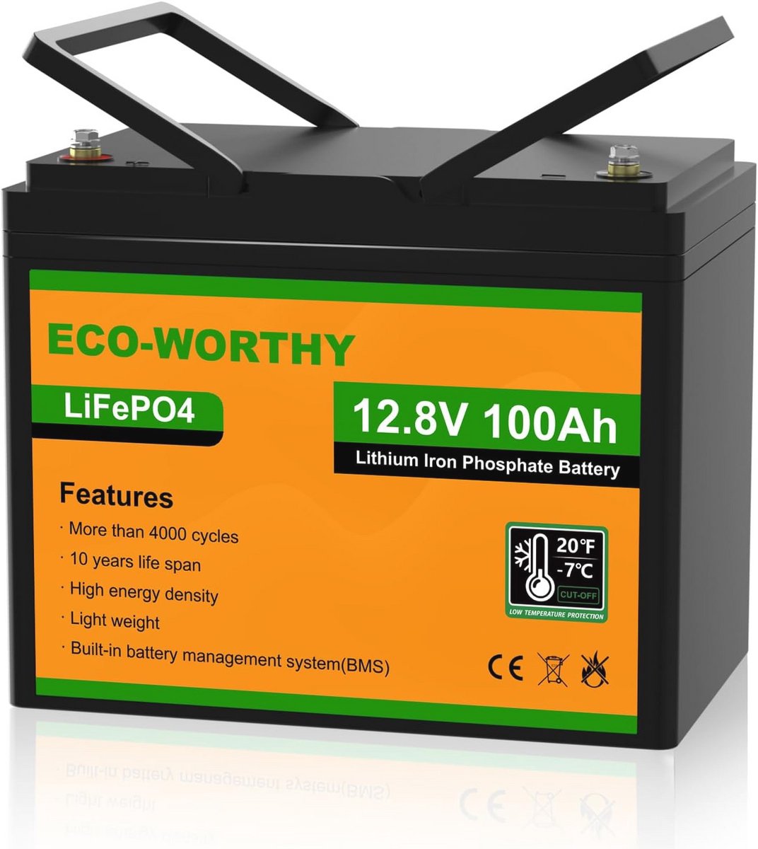 100 Ah 12V LiFePO4 Accu met BMS - Lange Levensduur, Lichtgewicht, Geschikt voor Campers en Zonnepanelen