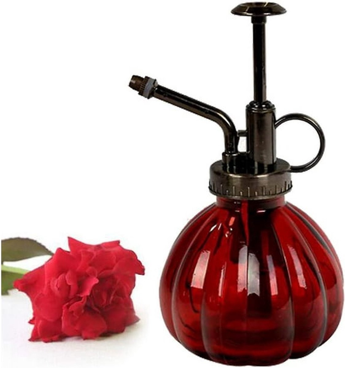 1 stuk - Glazen gieter - Plantenspuit - Messing drukspuit - Vintage pompoenspuitfles - Antiek bronzen sproeier - Pomp met dop - Tuingereedschap voor bonsaibloemen - Rood