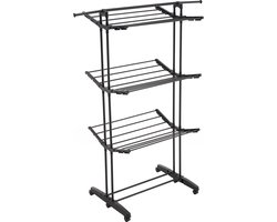 Meisterhome® - 24 Meter - wasrek – Inklapbare wielen – makkelijk opbergen - Droogtoren op wielen - 3 etages - draaibaar droogrek - uitklapbaar – Mat zwart - Tot 25 kg wasgoed