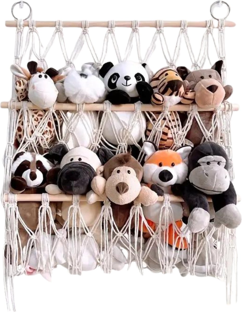 Livano Knuffel Net - Hangmat - Speelgoed - Opbergsysteem - Hangmat Voor Knuffels - Organizer - Wit - Twee Lagen